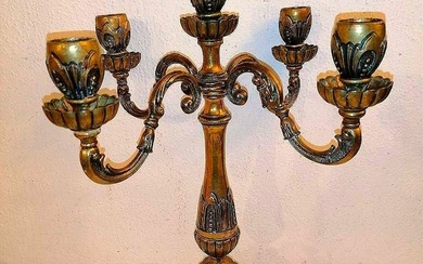 Candleholder Regal Radiance: Vintage European Brass Five-Arm Candlestick Holder - A Majestic Illumination - Brass