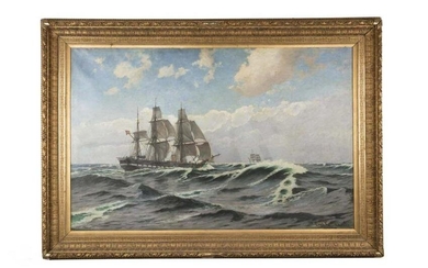 Carl Ludwig Thilson Locher, (Danish, 1851-1915), Two Danish Frigates In The Open Sea, Oil On Canvas