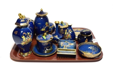Carlton ware blue ground chinoiserie pattern lustre wares including a...