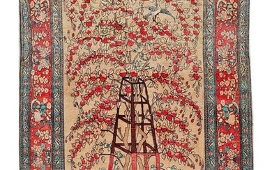 Carpet, Kashan Mohtasham Tree of life gold background 146 x 214 cm - kurk wool on cotton - Early 19th century