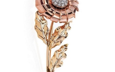 Cartier Vintage Diamond 14K Rose Gold Flower Brooch Pin