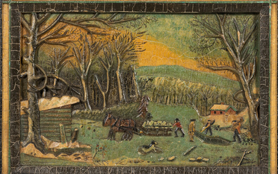 Carved and Painted Panel of an Ice Cutting Scene