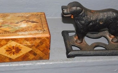 Cast Iron Dog Nutcracker & Marquetry Inlay Puzzle Box