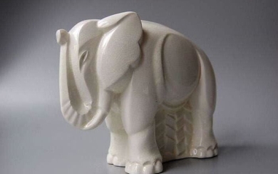 Charles Lemanceau - St Clement - Art deco ceramic sculpture of stylized elephant