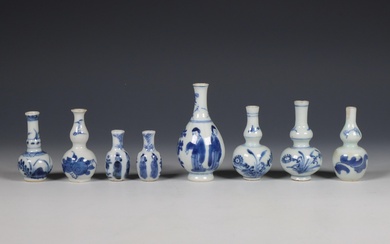 China, collection of blue and white porcelain miniature vases, 18th century