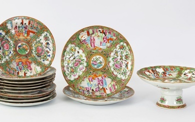 Chine, XIXe siècle Lot comprenant une paire de plats, une série de dix assiettes et...