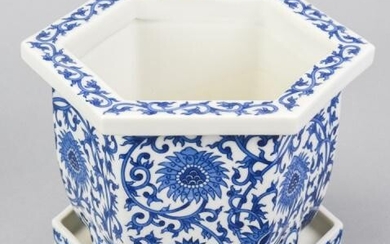 Chinese Blue & White Porcelain Pot w Underplate