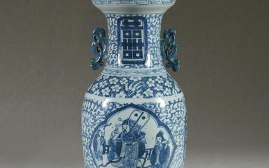 Chinese Blue & White Vase with Dragon Handles, 19th C