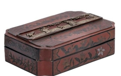 Chinese Carved wood and lacquer box