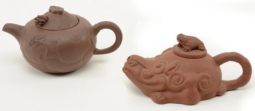 Chinese Clay Figural Teapots. Mythical beast or dragon