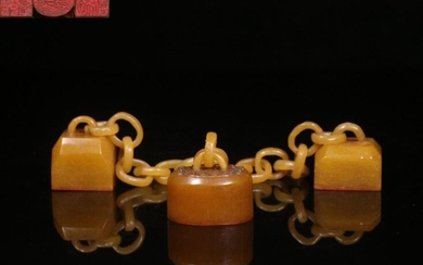 Chinese Hand Carved Yellow Soapstone Seal