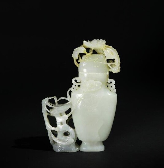 Chinese Jade Vase Carved with Flowers, 19th Century