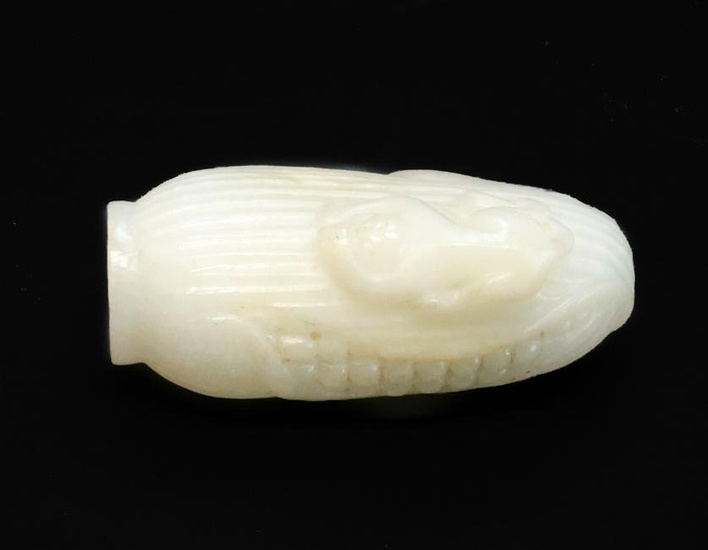 Chinese Opaque White Carved Glass Snuff Bottle, Corn