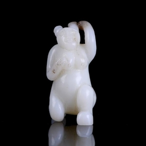 Chinese Qing Dynasty Hetian White Jade Nephrite Statu