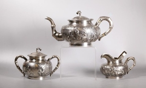Chinese Qing Dynasty Silver Teapot Set 1,108G