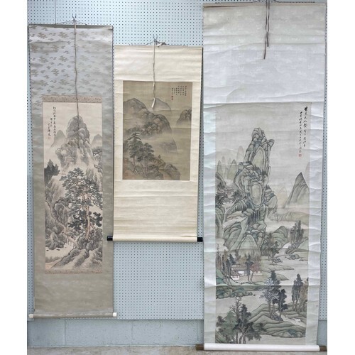 Chinese School - three scroll watercolours, largest depictin...