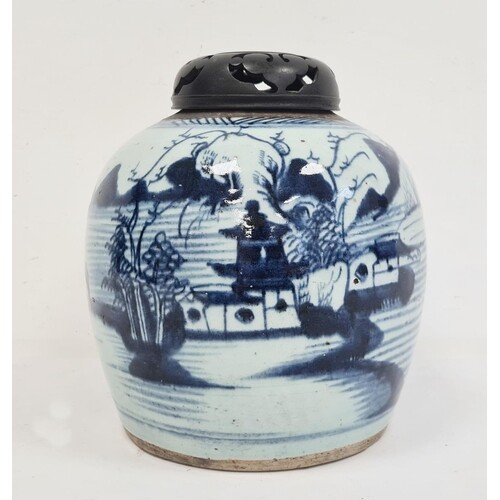 Chinese blue and white ginger jar, ovoid and painted in unde...