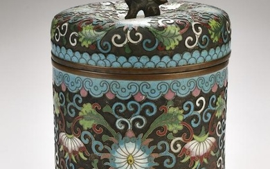 Chinese champleve enamel tea canister, 7"h