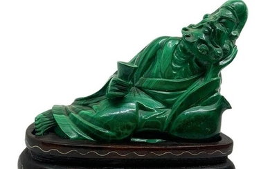 Chinese statuette in malachite, light green, Jurojin
