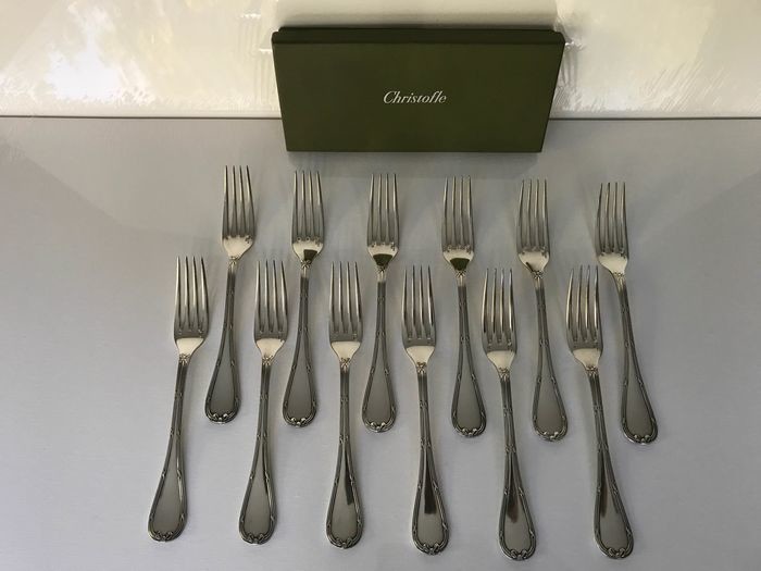 Christofle modèle rubans- Forks for dinner (12) - Silver plated