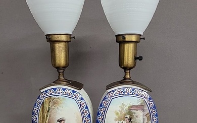 Circa 1880's Old Paris Porcelain Vases converted to lamps with wonderful 19th century scenes artist