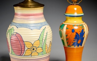 Clarice Cliff, (2) jars mounted as lamps
