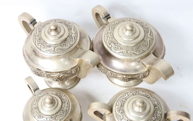 Coffee and tea service, 17cm - .833 silver - transition deco. - Portugal - Mid 20th century