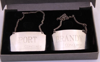 Concorde Port & Brandy Decanter Sterling Silver Labels. They measure...