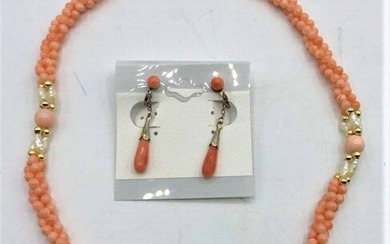 Coral and Fresh Water Pearls Necklace Earrings Set