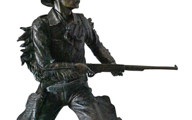 Cowboy with His Gun Bronze Statue - Size: 26"L x 13"W x 33"H.