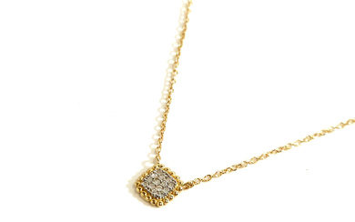 DIAMOND PAVÉ PENDANT NECKLACE WITH WHITE GOLD VIEWS. FRAME AND CHAIN IN 18K YELLOW GOLD. BRAND NEW.