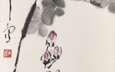 DING YANYONG (1902-1978) Hibiscus and Goldfish