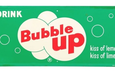 DRINK BUBBLE UP SELF FRAMED EMBOSSED TIN SIGN W/ BUBBLE GRAPHIC