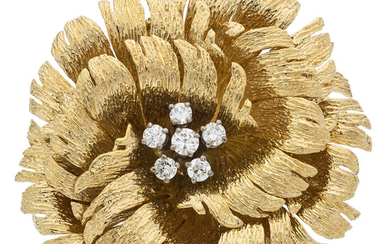 Diamond, Gold Brooch Stones: Swiss-cut diamonds weighing a total...