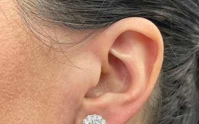 Diamond Halo Stud Earrings 3.07 Carats H SI3-I1 18 Karat White Gold