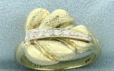 Diamond Leaf Design Ring in 14K Yellow and White Gold