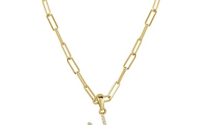Diamond Paperclip Initial "V" Necklace in 14K Yellow Gold