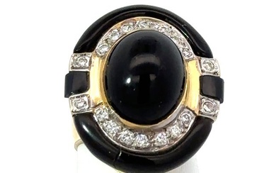 Diamond and Onyx Bombe Cocktail Ring 14K