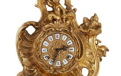 Diminutive German Gilt Bronze Louis XV Style Cartel Clock, 20th c., H.- 18 1/4 in., W.- 10 in., D.