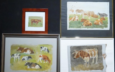 Dirk Smorenberg (1883-1960), 4 works, Studies of cows, Three signed,...