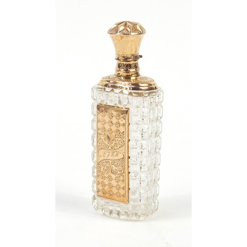 Dutch gold mounted cut glass scent bottle with stopper, impr...