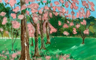 EJ Sgd Cherry Blossom Acrylic Painting