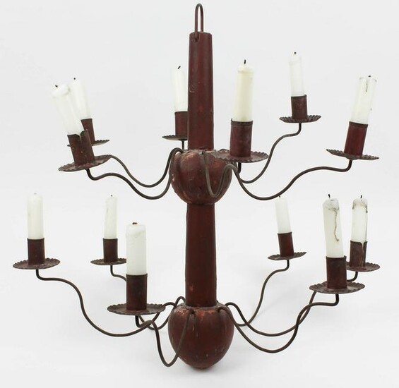 Early 19th c Iron, Tin, & Wood Chandelier