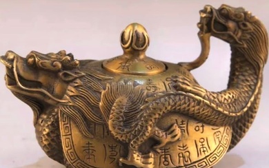 Early Chinese Hallmarked Coppered Bronze Dragon Teapot