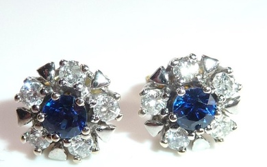 Earrings - 14 kt. White gold, Yellow gold Diamond (Natural) - Sapphire