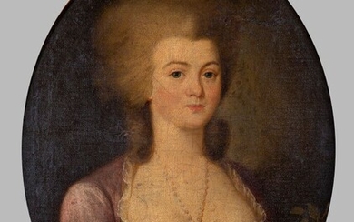 Ecole FRANCAISE de la fin du XVIIIème siècle, Portrait de femme en robe rouge, toile...