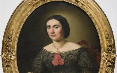 Ecole française du 19ème siècle portrait de femme Huile sur toile à vue ovale 81...