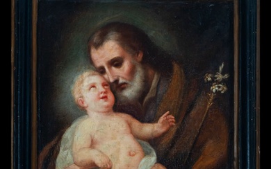 École italienne du début du XVIIIe siècle, Saint Joseph avec l'Enfant Jésus dans les bras...