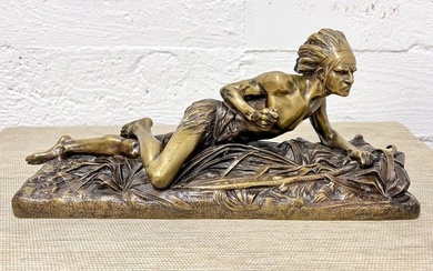 Edouard Drouot Bronze Figure Indien Couche Crouching Indian
