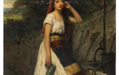 Edward Portielje (Belgisch, 1861-1949), Italiaanse schoonheid met karaf bij een put
